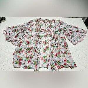Self Esteem Boho Floral Design Kimono‎ Cardigan w/ bell lace sleeves Womens 2X